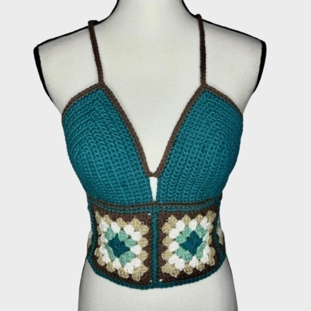 Handcrafted Crochet Granny Square Crop Top Cropped Cotton Yarn Art Handmade Knit